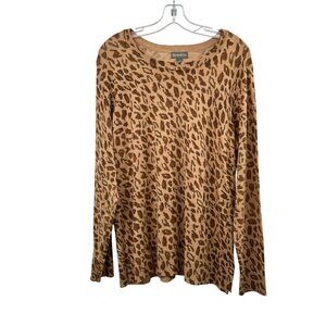 Style & Co Cheetah Print Pullover Sweater Lightweight Tan/Multi Size Large